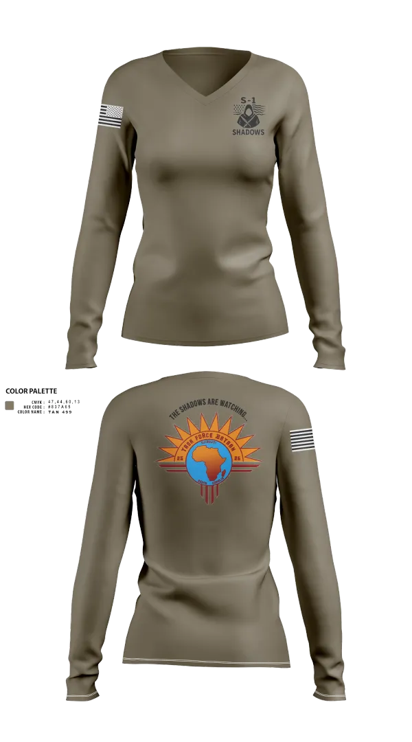 Womens Long Sleeve Vneck Shirt, TF BATAAN S1, Army, Teamtime, Team time, sublimation, custom sports apparel, team uniforms, spirit wear, spiritwear, sports uniforms, custom shirts, team store, custom team store, fundraiser sports, apparel fundraiser