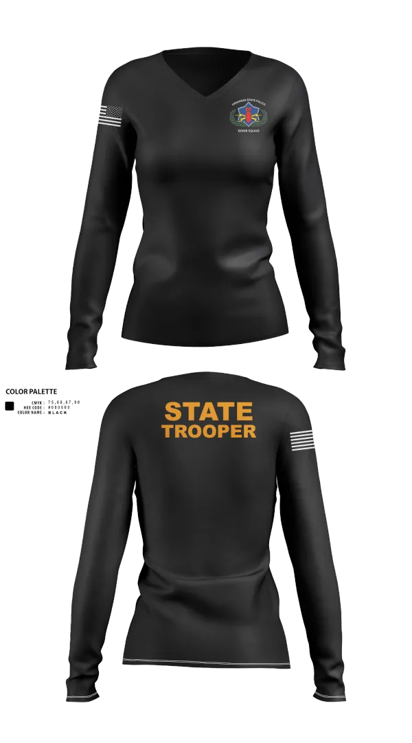 Womens Long Sleeve Vneck Shirt, Arkansas State Police Bomb Squad, , Teamtime, Team time, sublimation, custom sports apparel, team uniforms, spirit wear, spiritwear, sports uniforms, custom shirts, team store, custom team store, fundraiser sports, apparel fundraiser