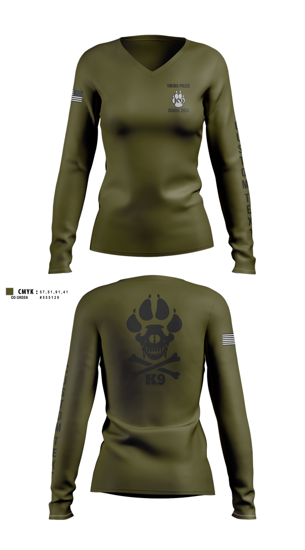 Womens Long Sleeve Vneck Shirt, Yakima Police Department K9 School, Police, Teamtime, Team time, sublimation, custom sports apparel, team uniforms, spirit wear, spiritwear, sports uniforms, custom shirts, team store, custom team store, fundraiser sports, apparel fundraiser