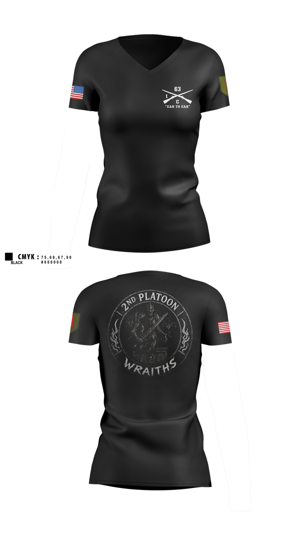 Womens Short Sleeve Vneck Shirt, 2nd PLT, C co, 1-63 AR BN, Army, Teamtime, Team time, sublimation, custom sports apparel, team uniforms, spirit wear, spiritwear, sports uniforms, custom shirts, team store, custom team store, fundraiser sports, apparel fundraiser