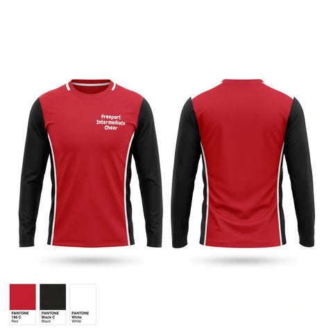 Long Sleeve Performance Shirt, Freeport Intermediate Cheer, Cheer, Teamtime, Team time, sublimation, custom sports apparel, team uniforms, spirit wear, spiritwear, sports uniforms, custom shirts, team store, custom team store, fundraiser sports, apparel fundraiser