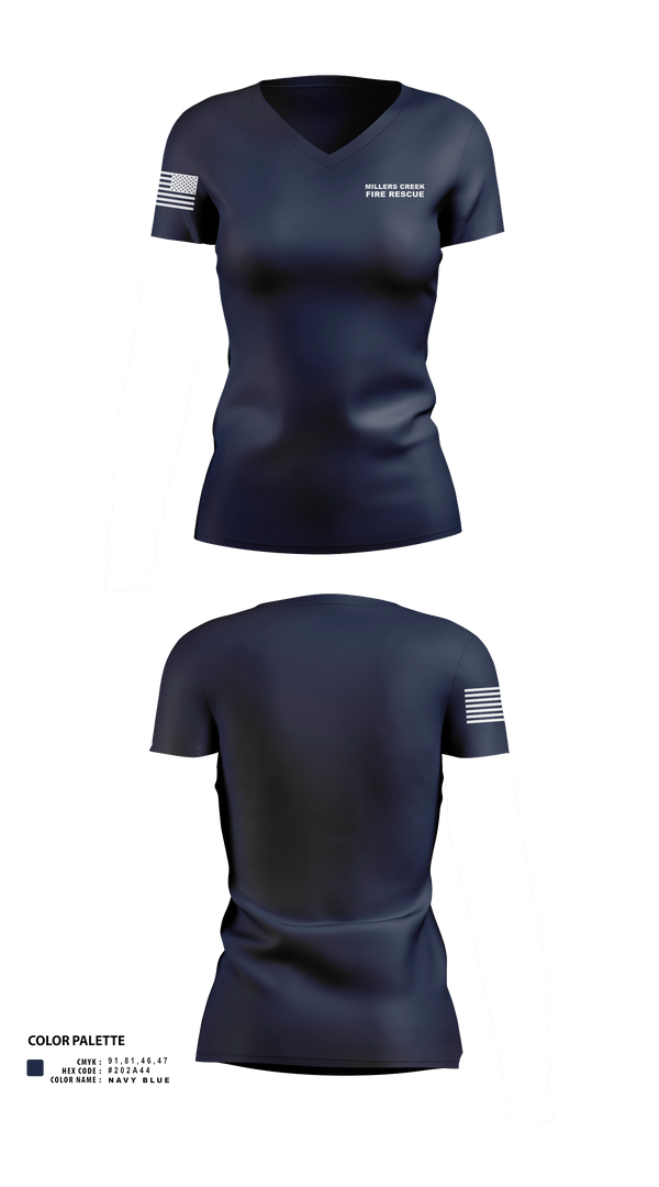 Womens Short Sleeve Vneck Shirt, Millers Creek Fire Rescue, Fire Department, Teamtime, Team time, sublimation, custom sports apparel, team uniforms, spirit wear, spiritwear, sports uniforms, custom shirts, team store, custom team store, fundraiser sports, apparel fundraiser