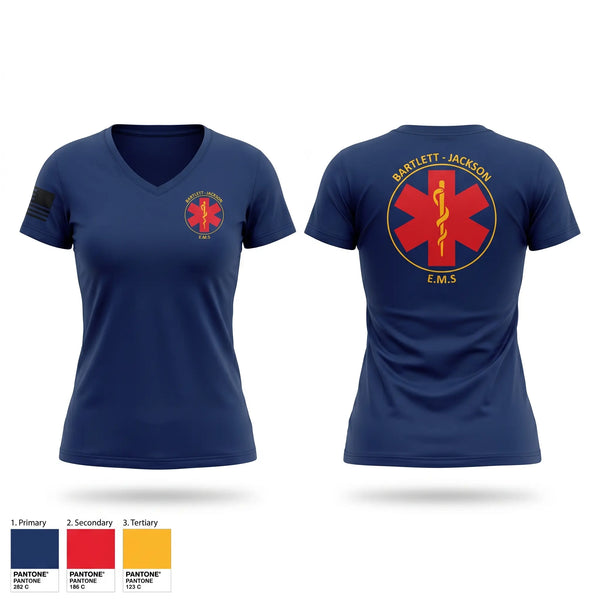 Womens Short Sleeve Vneck Shirt, Bartlett Jackson EMS, EMS/EMT, Teamtime, Team time, sublimation, custom sports apparel, team uniforms, spirit wear, spiritwear, sports uniforms, custom shirts, team store, custom team store, fundraiser sports, apparel fundraiser