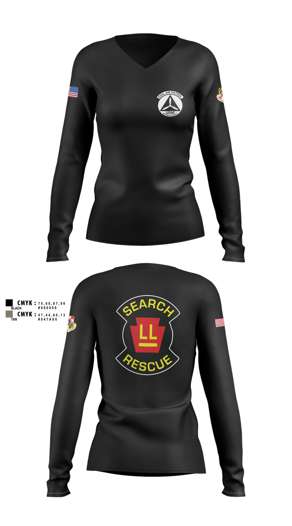 Womens Long Sleeve Vneck Shirt, Wicomico Composite Squadron, Air Force, Teamtime, Team time, sublimation, custom sports apparel, team uniforms, spirit wear, spiritwear, sports uniforms, custom shirts, team store, custom team store, fundraiser sports, apparel fundraiser