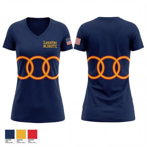 Womens Short Sleeve Vneck Shirt, Lassiter NJROTC, Navy, Teamtime, Team time, sublimation, custom sports apparel, team uniforms, spirit wear, spiritwear, sports uniforms, custom shirts, team store, custom team store, fundraiser sports, apparel fundraiser