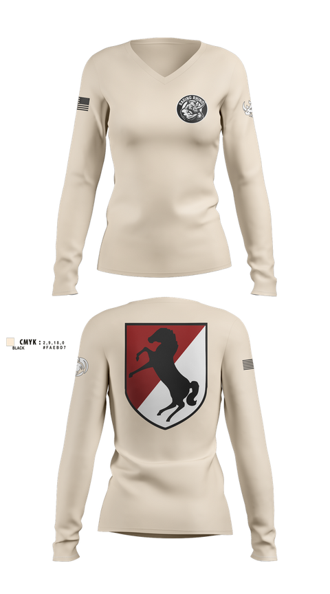 Womens Long Sleeve Vneck Shirt, , Army, Teamtime, Team time, sublimation, custom sports apparel, team uniforms, spirit wear, spiritwear, sports uniforms, custom shirts, team store, custom team store, fundraiser sports, apparel fundraiser