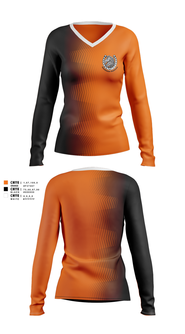 Womens Long Sleeve Vneck Shirt, Southwest Stallions, , Teamtime, Team time, sublimation, custom sports apparel, team uniforms, spirit wear, spiritwear, sports uniforms, custom shirts, team store, custom team store, fundraiser sports, apparel fundraiser