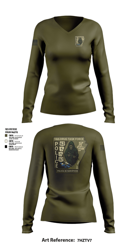 Womens Long Sleeve Vneck Shirt, 16th Drug Task Force, Police, Teamtime, Team time, sublimation, custom sports apparel, team uniforms, spirit wear, spiritwear, sports uniforms, custom shirts, team store, custom team store, fundraiser sports, apparel fundraiser