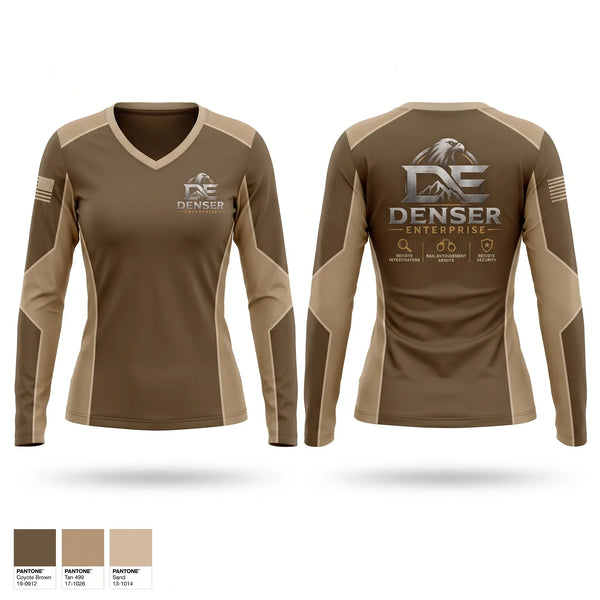 Womens Long Sleeve Vneck Shirt, Denser Enterprise, , Teamtime, Team time, sublimation, custom sports apparel, team uniforms, spirit wear, spiritwear, sports uniforms, custom shirts, team store, custom team store, fundraiser sports, apparel fundraiser