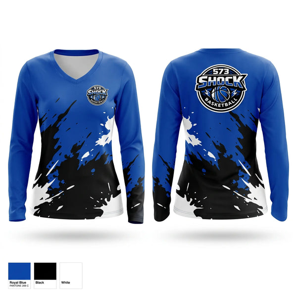 Womens Long Sleeve Vneck Shirt, 573 Shock, Men's Basketball, Teamtime, Team time, sublimation, custom sports apparel, team uniforms, spirit wear, spiritwear, sports uniforms, custom shirts, team store, custom team store, fundraiser sports, apparel fundraiser