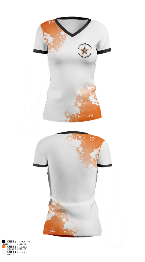 Womens Short Sleeve Vneck Shirt, Eastlake North Cross County, Cross Country, Teamtime, Team time, sublimation, custom sports apparel, team uniforms, spirit wear, spiritwear, sports uniforms, custom shirts, team store, custom team store, fundraiser sports, apparel fundraiser
