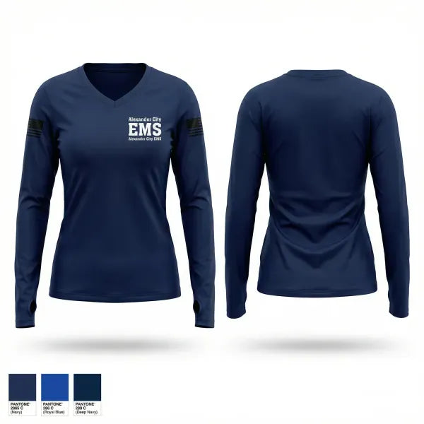 Womens Long Sleeve Vneck Shirt, Alexander City EMS, EMS/EMT, Teamtime, Team time, sublimation, custom sports apparel, team uniforms, spirit wear, spiritwear, sports uniforms, custom shirts, team store, custom team store, fundraiser sports, apparel fundraiser