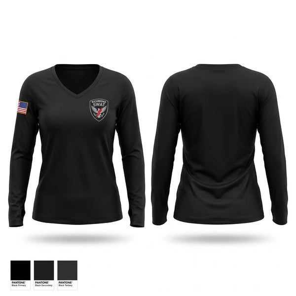 Womens Long Sleeve Vneck Shirt, Richmond SWAT, Police, Teamtime, Team time, sublimation, custom sports apparel, team uniforms, spirit wear, spiritwear, sports uniforms, custom shirts, team store, custom team store, fundraiser sports, apparel fundraiser