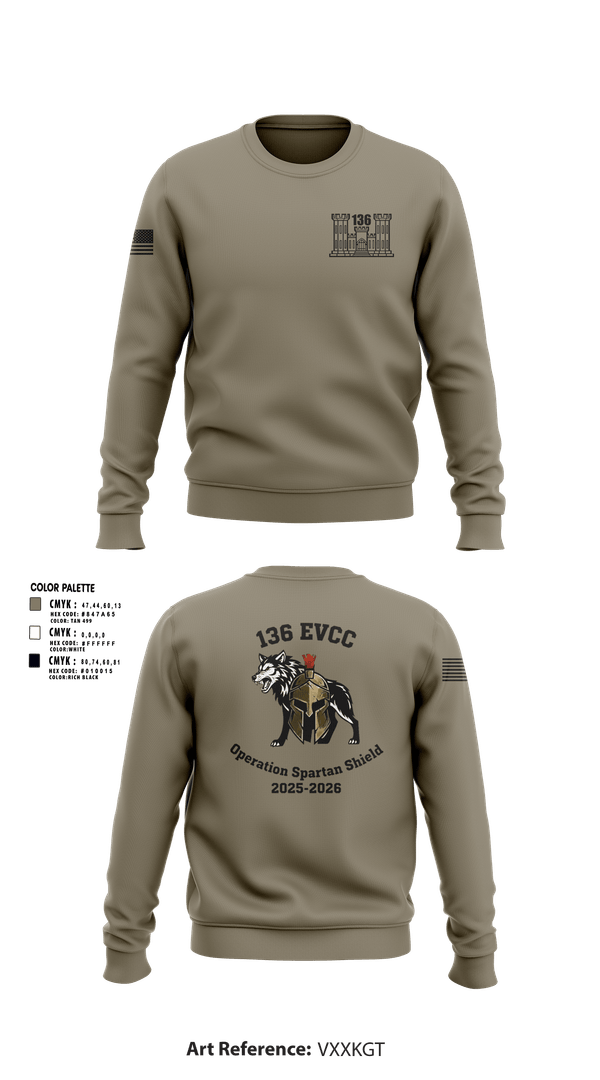 Crew Neck Sweatshirt, 136 EVCC, Army, Teamtime, Team time, sublimation, custom sports apparel, team uniforms, spirit wear, spiritwear, sports uniforms, custom shirts, team store, custom team store, fundraiser sports, apparel fundraiser