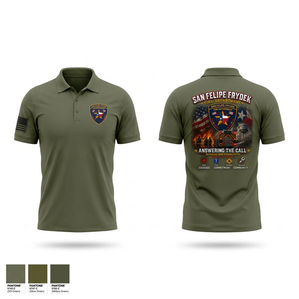 Short Sleeve Performance Polo, SAN FELIPE FRYDEK, Fire Department, Teamtime, Team time, sublimation, custom sports apparel, team uniforms, spirit wear, spiritwear, sports uniforms, custom shirts, team store, custom team store, fundraiser sports, apparel fundraiser