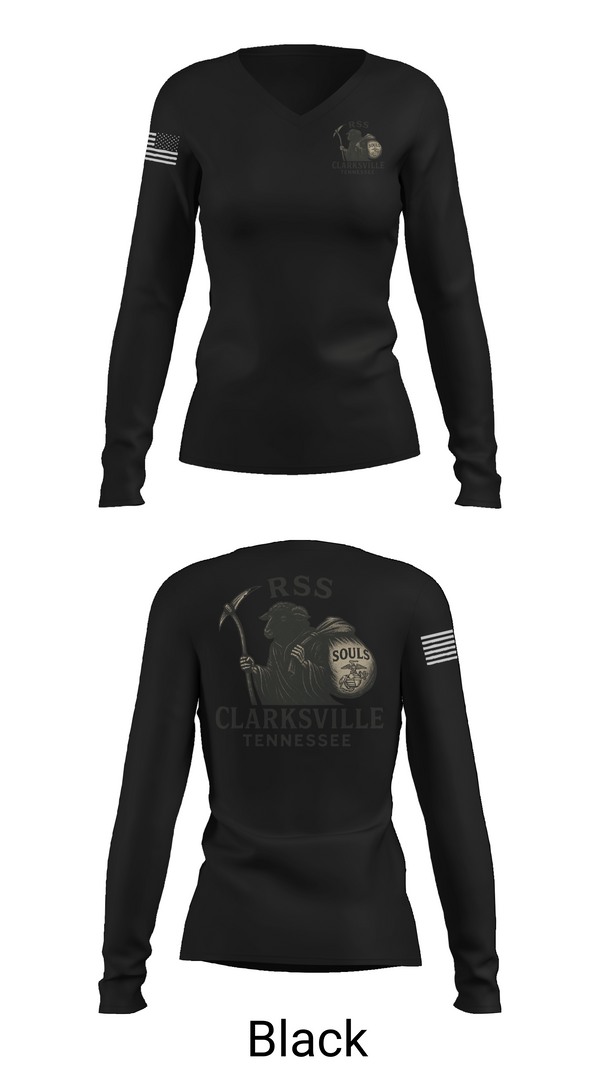 Womens Long Sleeve Vneck Shirt, RSS Clarksville, Marines, Teamtime, Team time, sublimation, custom sports apparel, team uniforms, spirit wear, spiritwear, sports uniforms, custom shirts, team store, custom team store, fundraiser sports, apparel fundraiser