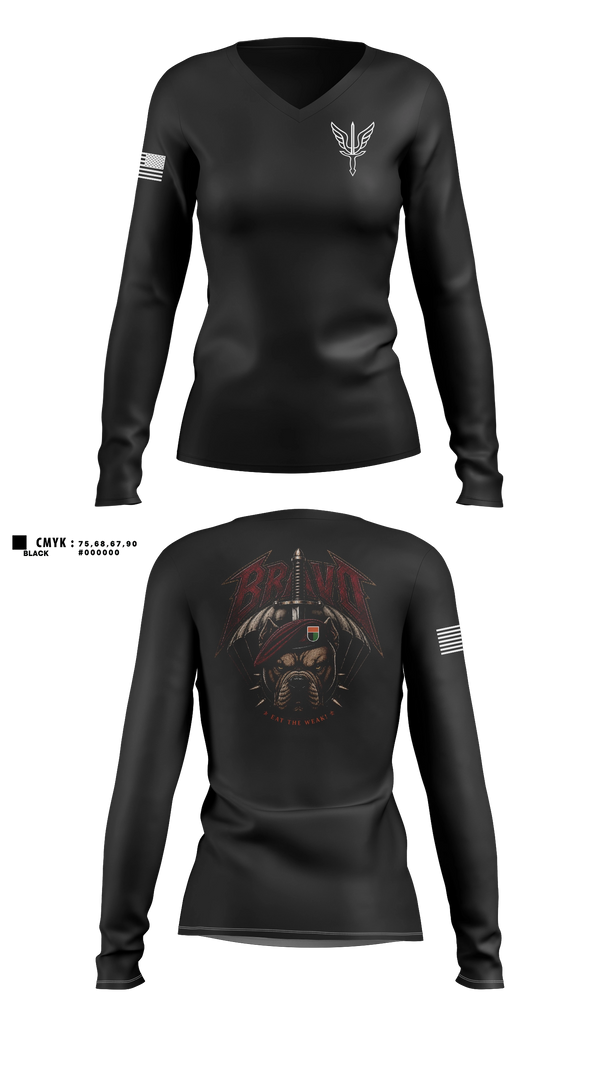 Womens Long Sleeve Vneck Shirt, B. CO, 112th SIG BN, Army, Teamtime, Team time, sublimation, custom sports apparel, team uniforms, spirit wear, spiritwear, sports uniforms, custom shirts, team store, custom team store, fundraiser sports, apparel fundraiser