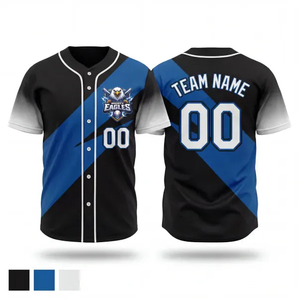 Full Button Baseball Jersey, Mighty Eagles, Baseball, Teamtime, Team time, sublimation, custom sports apparel, team uniforms, spirit wear, spiritwear, sports uniforms, custom shirts, team store, custom team store, fundraiser sports, apparel fundraiser