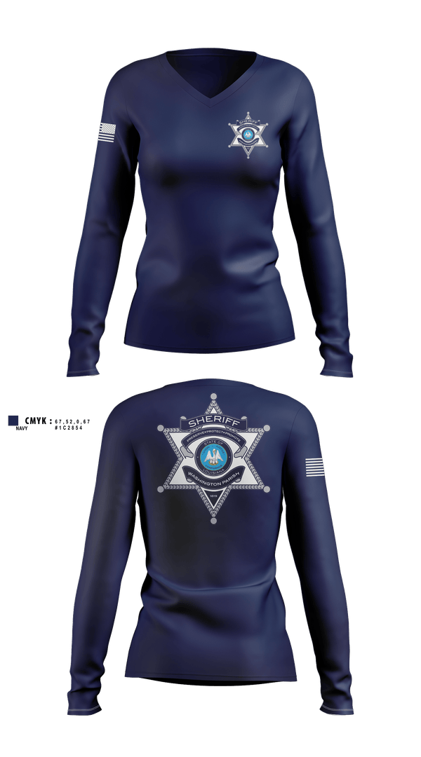 Womens Long Sleeve Vneck Shirt, Washington Parish Sheriff’s Office, Police, Teamtime, Team time, sublimation, custom sports apparel, team uniforms, spirit wear, spiritwear, sports uniforms, custom shirts, team store, custom team store, fundraiser sports, apparel fundraiser