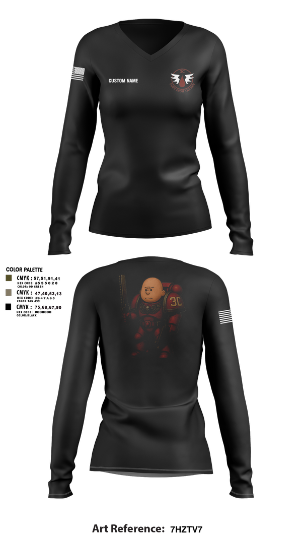 Womens Long Sleeve Vneck Shirt, CCo, 1-508PIR (OG), Army, Teamtime, Team time, sublimation, custom sports apparel, team uniforms, spirit wear, spiritwear, sports uniforms, custom shirts, team store, custom team store, fundraiser sports, apparel fundraiser