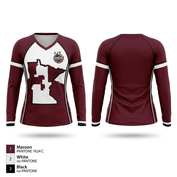 Womens Long Sleeve Vneck Shirt, Crosby-Ironton Rangers, Softball, Teamtime, Team time, sublimation, custom sports apparel, team uniforms, spirit wear, spiritwear, sports uniforms, custom shirts, team store, custom team store, fundraiser sports, apparel fundraiser