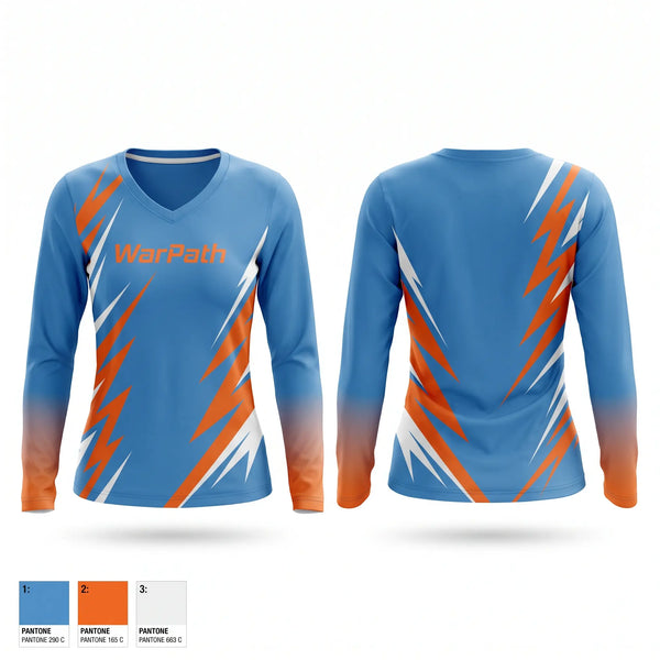 Womens Long Sleeve Vneck Shirt, WarPath, Softball, Teamtime, Team time, sublimation, custom sports apparel, team uniforms, spirit wear, spiritwear, sports uniforms, custom shirts, team store, custom team store, fundraiser sports, apparel fundraiser