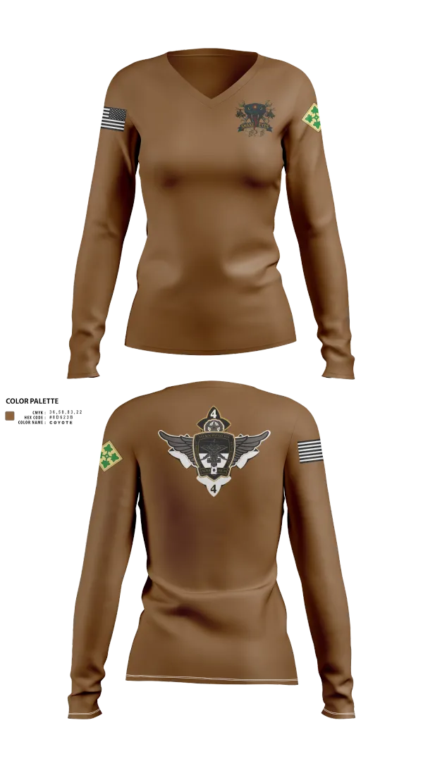 Womens Long Sleeve Vneck Shirt, 4-4 AB ECHO COMPANY, , Teamtime, Team time, sublimation, custom sports apparel, team uniforms, spirit wear, spiritwear, sports uniforms, custom shirts, team store, custom team store, fundraiser sports, apparel fundraiser