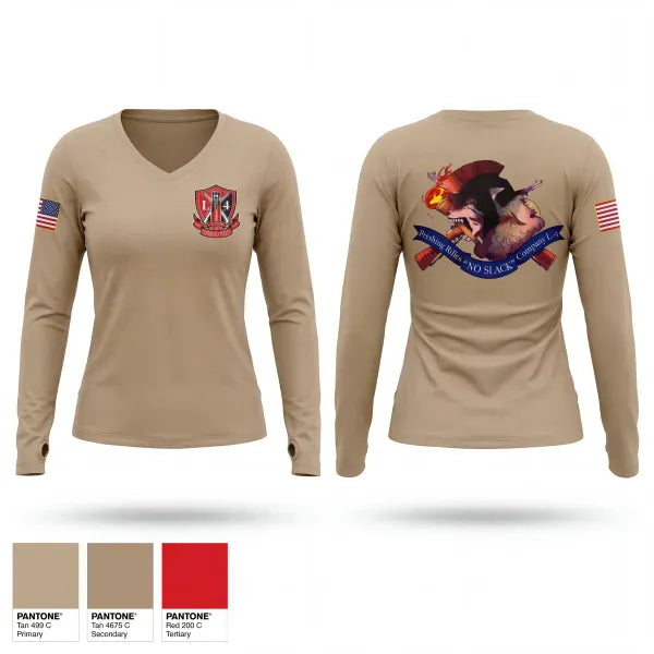 Womens Long Sleeve Vneck Shirt, Pershing Rifles, Company L-4, Army, Teamtime, Team time, sublimation, custom sports apparel, team uniforms, spirit wear, spiritwear, sports uniforms, custom shirts, team store, custom team store, fundraiser sports, apparel fundraiser
