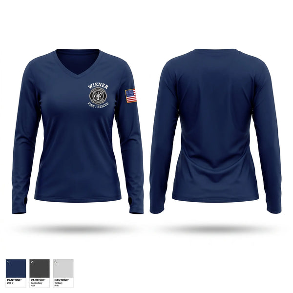 Womens Long Sleeve Vneck Shirt, Weiner fire department, Fire Department, Teamtime, Team time, sublimation, custom sports apparel, team uniforms, spirit wear, spiritwear, sports uniforms, custom shirts, team store, custom team store, fundraiser sports, apparel fundraiser