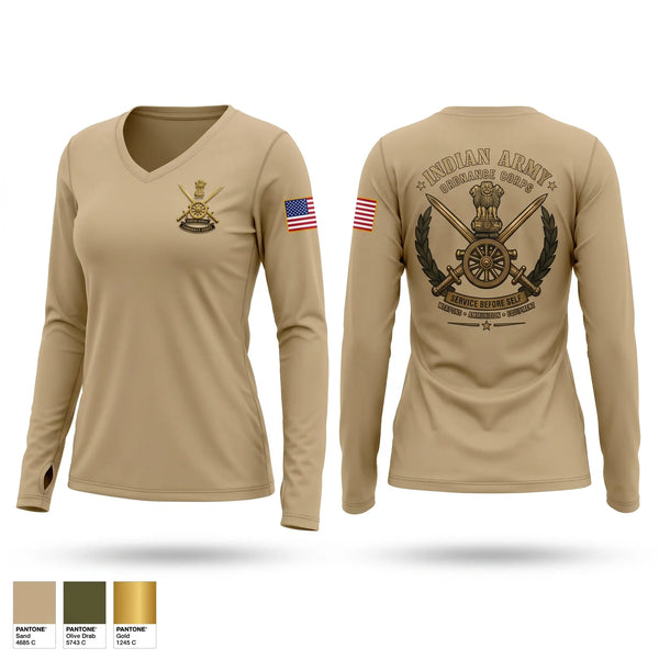 Womens Long Sleeve Vneck Shirt, Army Ordnance Corps, Army, Teamtime, Team time, sublimation, custom sports apparel, team uniforms, spirit wear, spiritwear, sports uniforms, custom shirts, team store, custom team store, fundraiser sports, apparel fundraiser