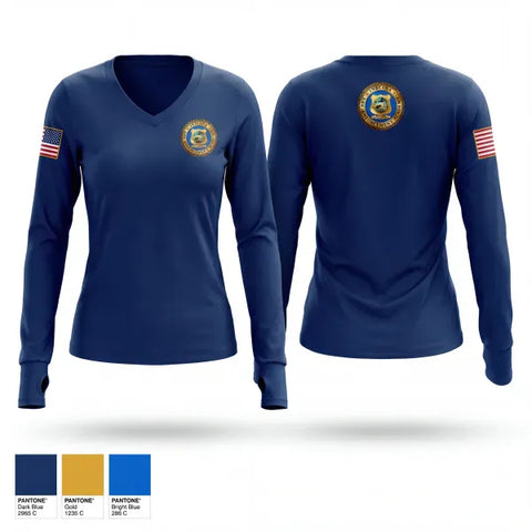 Womens Long Sleeve Vneck Shirt, Olive Branch Police Department, Police, Teamtime, Team time, sublimation, custom sports apparel, team uniforms, spirit wear, spiritwear, sports uniforms, custom shirts, team store, custom team store, fundraiser sports, apparel fundraiser