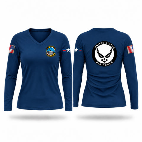 Womens Long Sleeve Vneck Shirt, Detachment 330, Air Force, Teamtime, Team time, sublimation, custom sports apparel, team uniforms, spirit wear, spiritwear, sports uniforms, custom shirts, team store, custom team store, fundraiser sports, apparel fundraiser