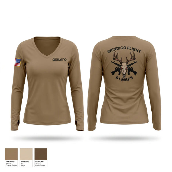 Womens Long Sleeve Vneck Shirt, 91 MSFS, Air Force, Teamtime, Team time, sublimation, custom sports apparel, team uniforms, spirit wear, spiritwear, sports uniforms, custom shirts, team store, custom team store, fundraiser sports, apparel fundraiser
