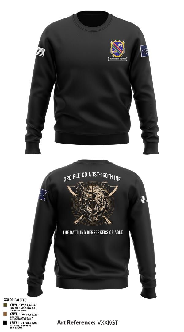 Crew Neck Sweatshirt, Co A, 1st-160th INF, 79th IBCT, , Teamtime, Team time, sublimation, custom sports apparel, team uniforms, spirit wear, spiritwear, sports uniforms, custom shirts, team store, custom team store, fundraiser sports, apparel fundraiser