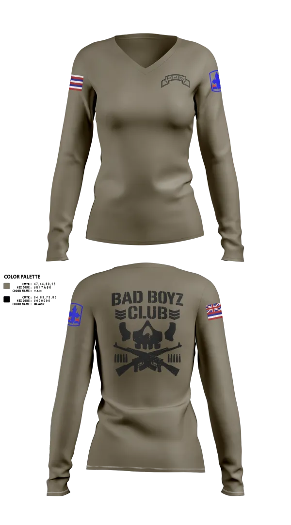 Womens Long Sleeve Vneck Shirt, Bullet Club Bad Boyz, Men's BasketballArmy, Teamtime, Team time, sublimation, custom sports apparel, team uniforms, spirit wear, spiritwear, sports uniforms, custom shirts, team store, custom team store, fundraiser sports, apparel fundraiser