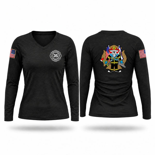 Womens Long Sleeve Vneck Shirt, Patterson Creek Fire Company, Fire Department, Teamtime, Team time, sublimation, custom sports apparel, team uniforms, spirit wear, spiritwear, sports uniforms, custom shirts, team store, custom team store, fundraiser sports, apparel fundraiser