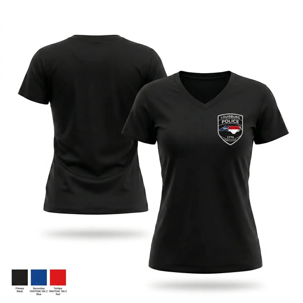 Womens Short Sleeve Vneck Shirt, Louisburg Police Department, Police, Teamtime, Team time, sublimation, custom sports apparel, team uniforms, spirit wear, spiritwear, sports uniforms, custom shirts, team store, custom team store, fundraiser sports, apparel fundraiser