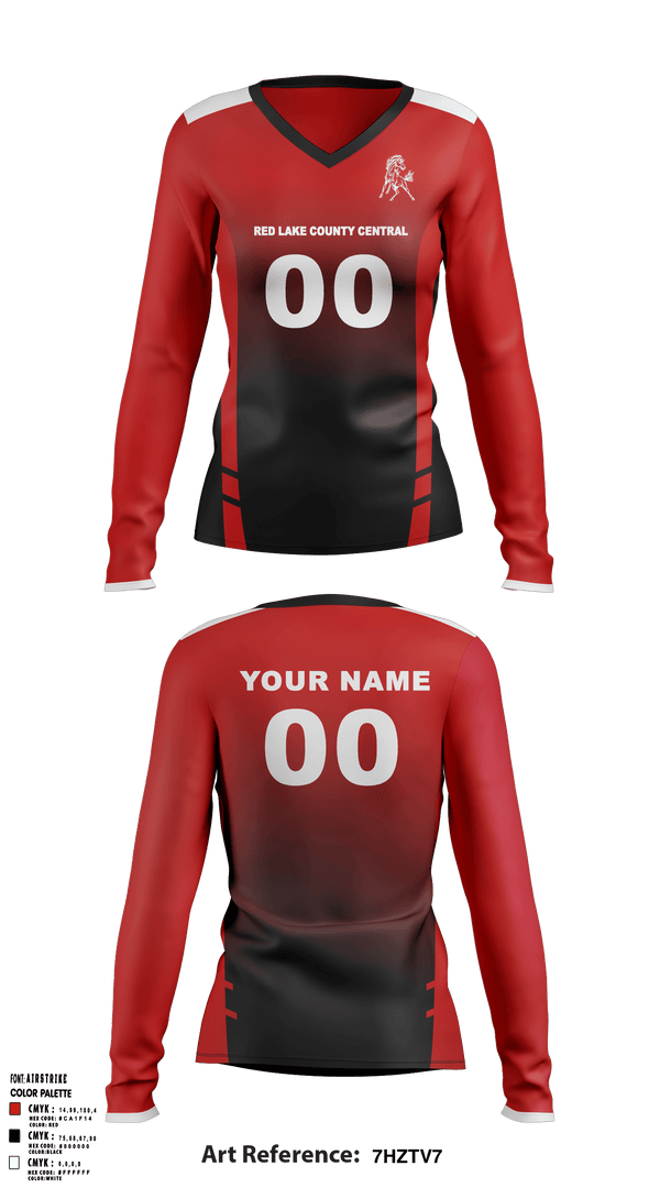 Red Lake County Central Volleyball 76259613 Women's Long Sleeve V-neck Shirt - 1