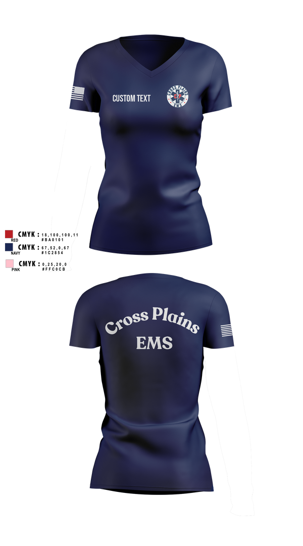 Womens Short Sleeve Vneck Shirt, Cross Plains Area EMS, EMS/EMT, Teamtime, Team time, sublimation, custom sports apparel, team uniforms, spirit wear, spiritwear, sports uniforms, custom shirts, team store, custom team store, fundraiser sports, apparel fundraiser