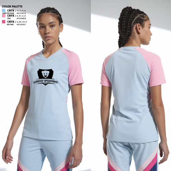 Womens Short Sleeve Vneck Shirt, Lady Pumas, Women's Soccer, Teamtime, Team time, sublimation, custom sports apparel, team uniforms, spirit wear, spiritwear, sports uniforms, custom shirts, team store, custom team store, fundraiser sports, apparel fundraiser