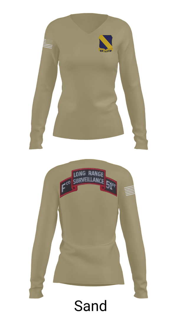 Womens Long Sleeve Vneck Shirt, Fco 51st infantry LRSU, , Teamtime, Team time, sublimation, custom sports apparel, team uniforms, spirit wear, spiritwear, sports uniforms, custom shirts, team store, custom team store, fundraiser sports, apparel fundraiser