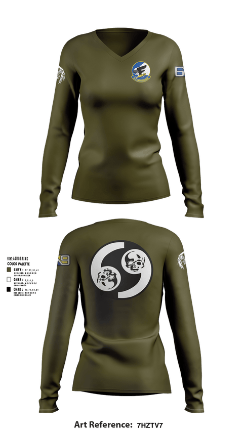 Womens Long Sleeve Vneck Shirt, 69 BS, Air Force, Teamtime, Team time, sublimation, custom sports apparel, team uniforms, spirit wear, spiritwear, sports uniforms, custom shirts, team store, custom team store, fundraiser sports, apparel fundraiser