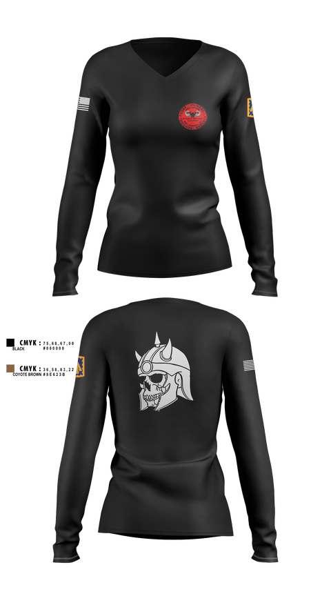 U.S ARMY, 108th ADA BDE, 44th ADA Regiment, 2nd Battalion, Charlie Battery, 60532413 Women's Long Sleeve V-neck Shirt - 1