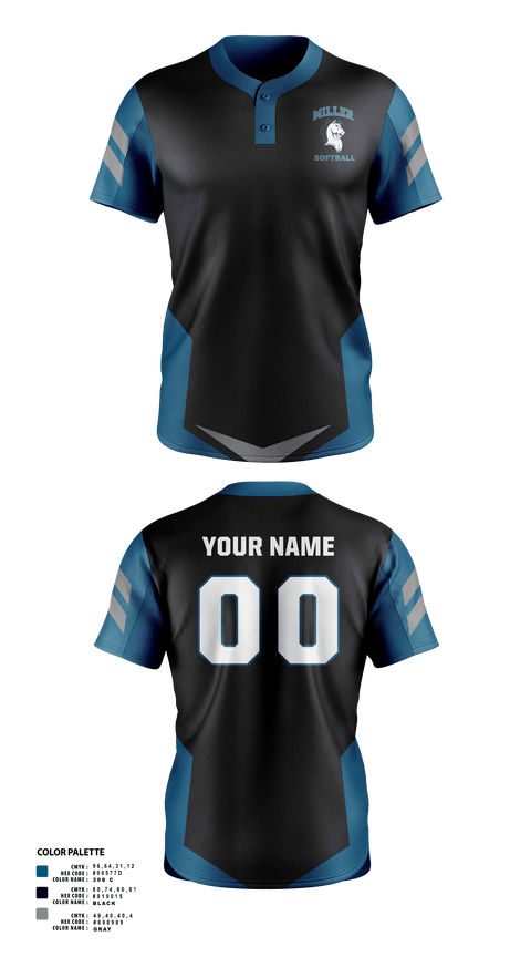 Miller Mavericks Softball 26349756 Two Button Softball Jersey - 1