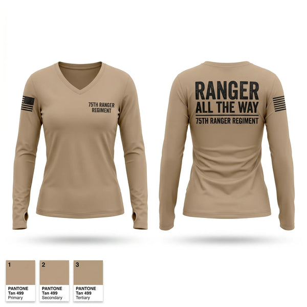 Womens Long Sleeve Vneck Shirt, 75th ranger regiment, Army, Teamtime, Team time, sublimation, custom sports apparel, team uniforms, spirit wear, spiritwear, sports uniforms, custom shirts, team store, custom team store, fundraiser sports, apparel fundraiser