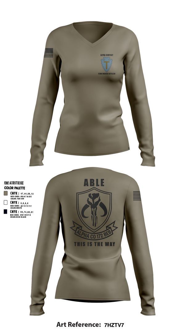 Womens Long Sleeve Vneck Shirt, A Co 172 BEB, National Guard, Teamtime, Team time, sublimation, custom sports apparel, team uniforms, spirit wear, spiritwear, sports uniforms, custom shirts, team store, custom team store, fundraiser sports, apparel fundraiser