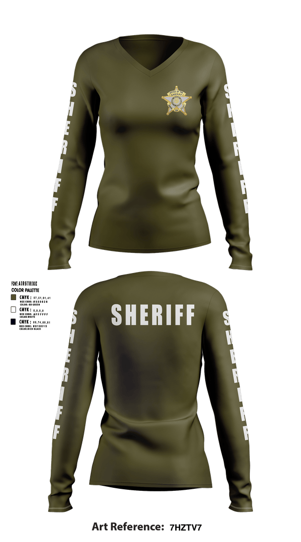 Womens Long Sleeve Vneck Shirt, SHERIFF, Police, Teamtime, Team time, sublimation, custom sports apparel, team uniforms, spirit wear, spiritwear, sports uniforms, custom shirts, team store, custom team store, fundraiser sports, apparel fundraiser