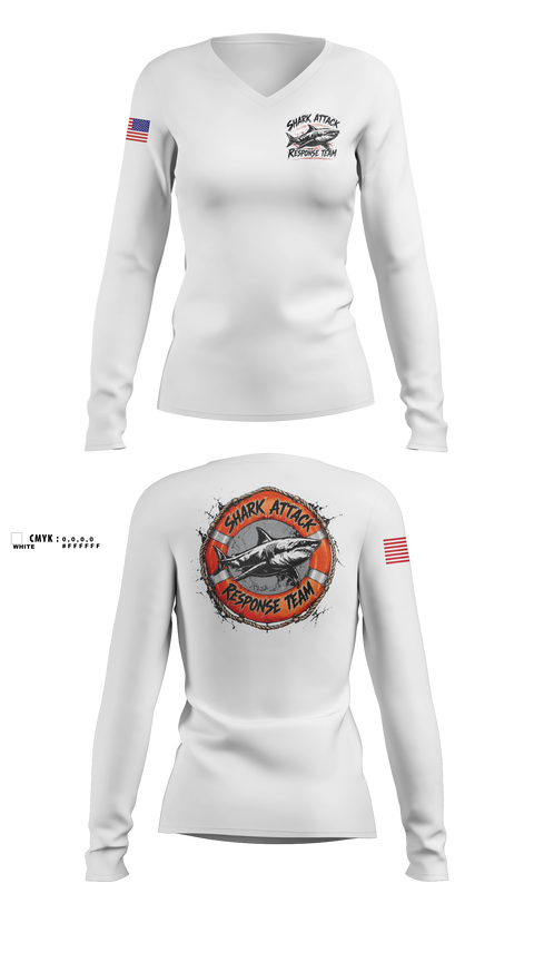 Womens Long Sleeve Vneck Shirt, Shark Attack Response Team, , Teamtime, Team time, sublimation, custom sports apparel, team uniforms, spirit wear, spiritwear, sports uniforms, custom shirts, team store, custom team store, fundraiser sports, apparel fundraiser