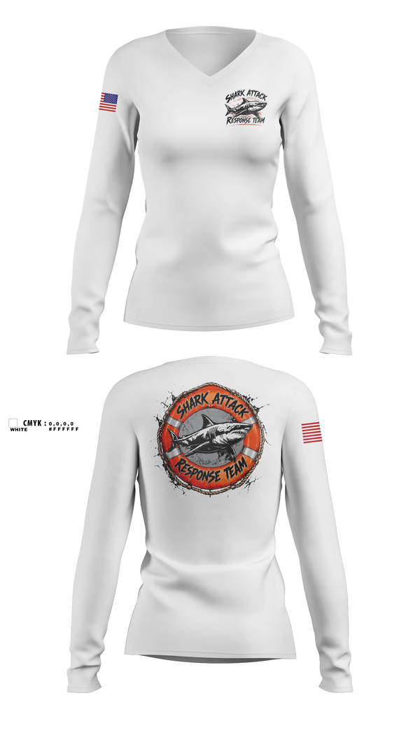 Womens Long Sleeve Vneck Shirt, Shark Attack Response Team, , Teamtime, Team time, sublimation, custom sports apparel, team uniforms, spirit wear, spiritwear, sports uniforms, custom shirts, team store, custom team store, fundraiser sports, apparel fundraiser