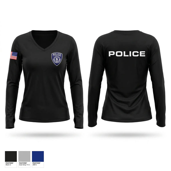 Womens Long Sleeve Vneck Shirt, GWDPD, Police, Teamtime, Team time, sublimation, custom sports apparel, team uniforms, spirit wear, spiritwear, sports uniforms, custom shirts, team store, custom team store, fundraiser sports, apparel fundraiser